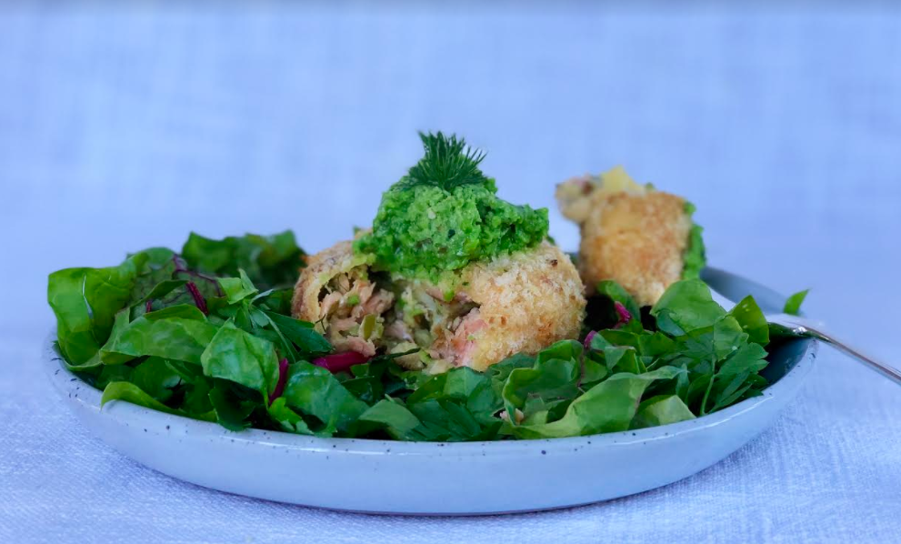 Swanbourne Market — Salmon Cakes with Crushed Pea Pesto