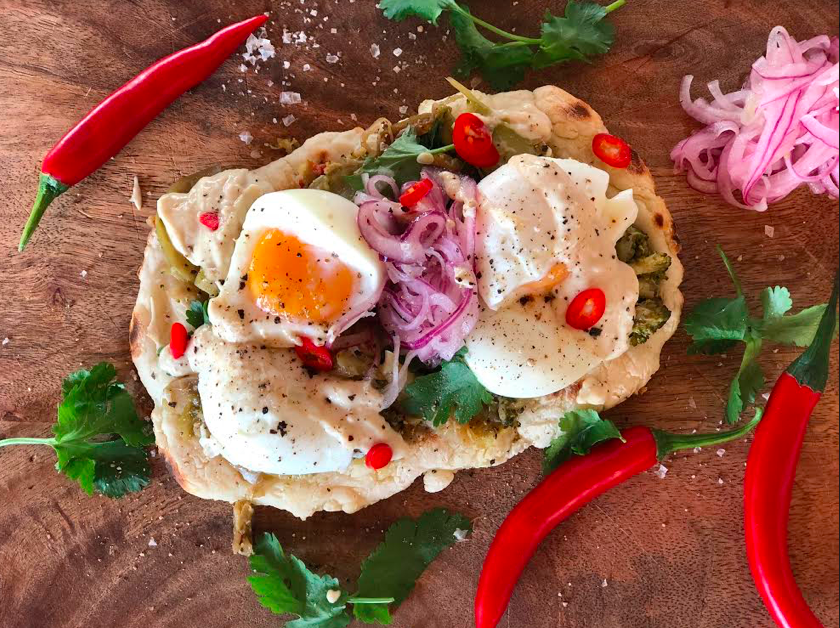 Swanbourne Market — Slow Cooked Broccoli and Jammy Eggs on Spelt Flatbread with Quick Pickled Onion