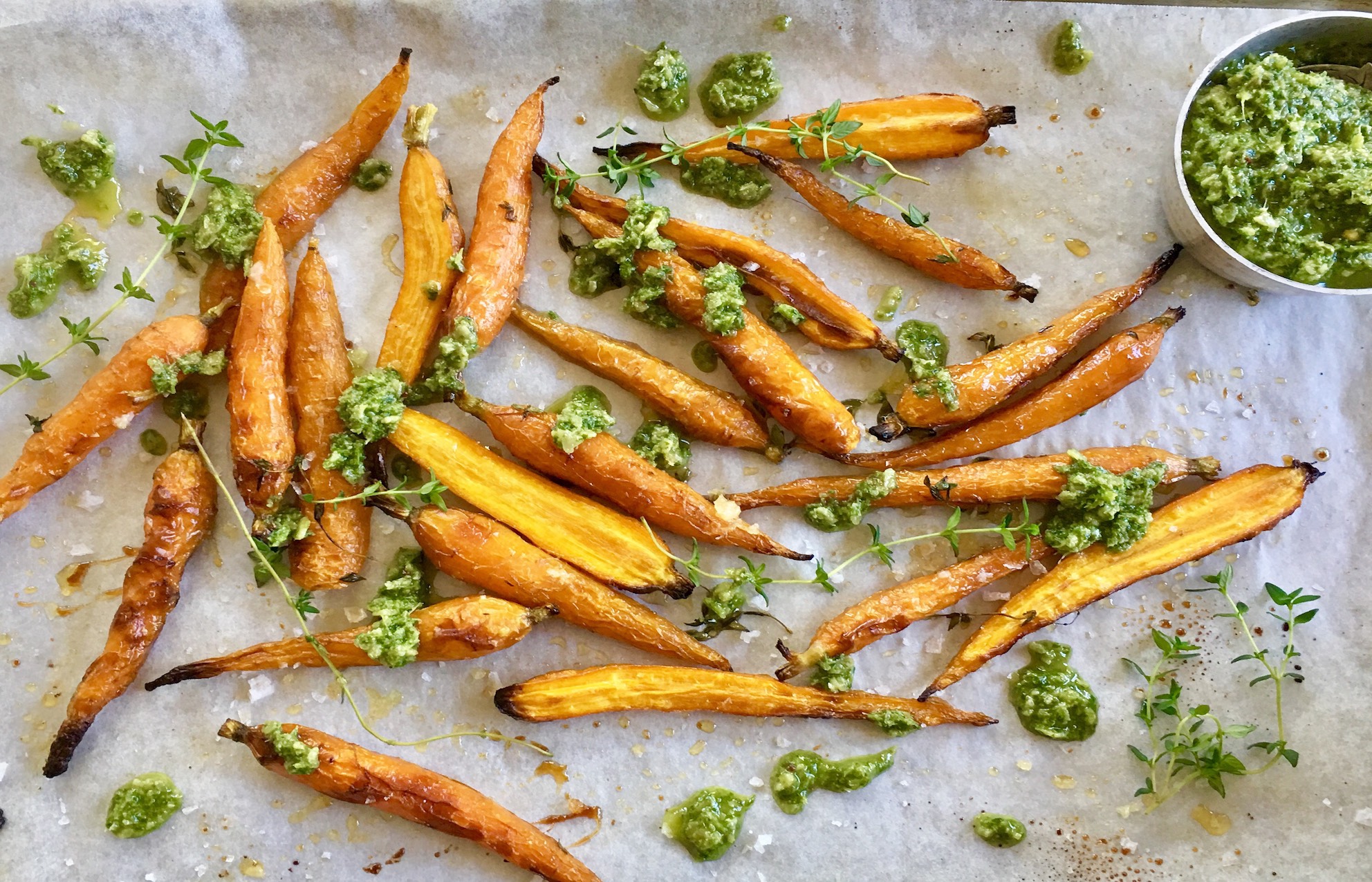 Swanbourne Market — Maple Roasted Baby Carrots with Carrot Top Pesto